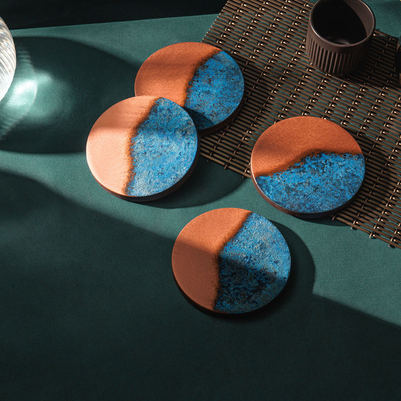 Blue Patina Copper Half Time Coasters Empire Copper Landscape Websize