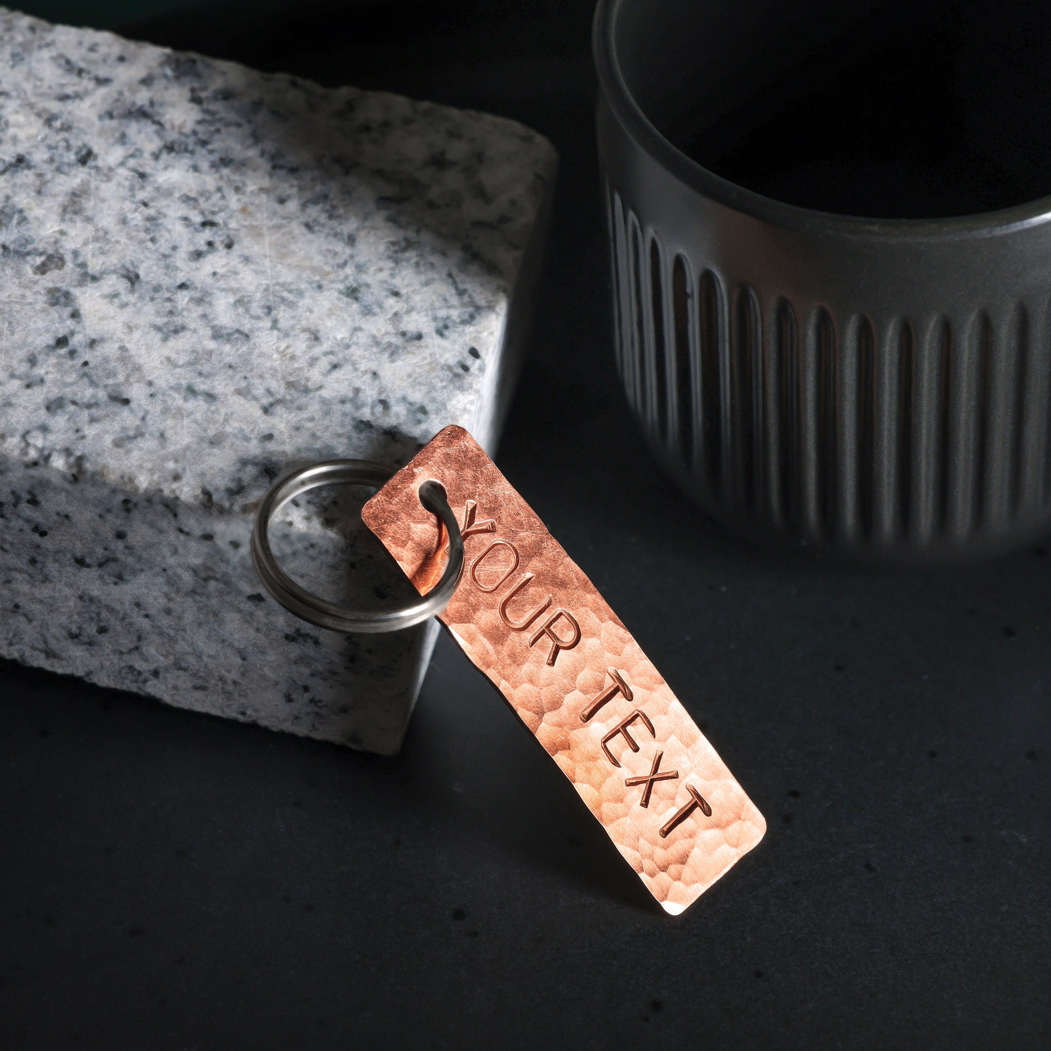 Planished Copper Keyring Personalised Engraving Empire Copper Portrait Websize