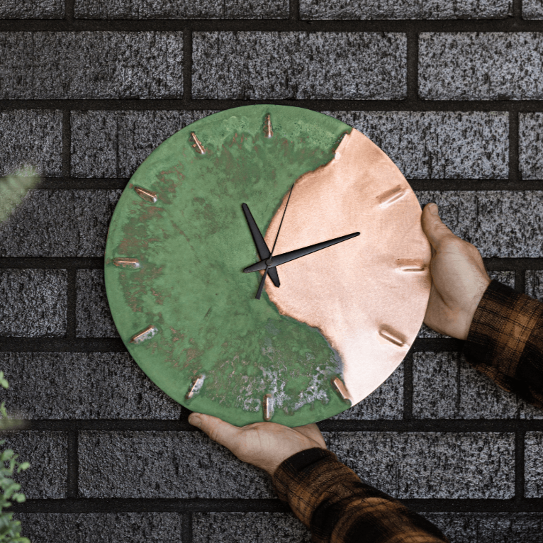 Green Patina Copper Half Time Wall Clock Empire Copper Landscape Websize