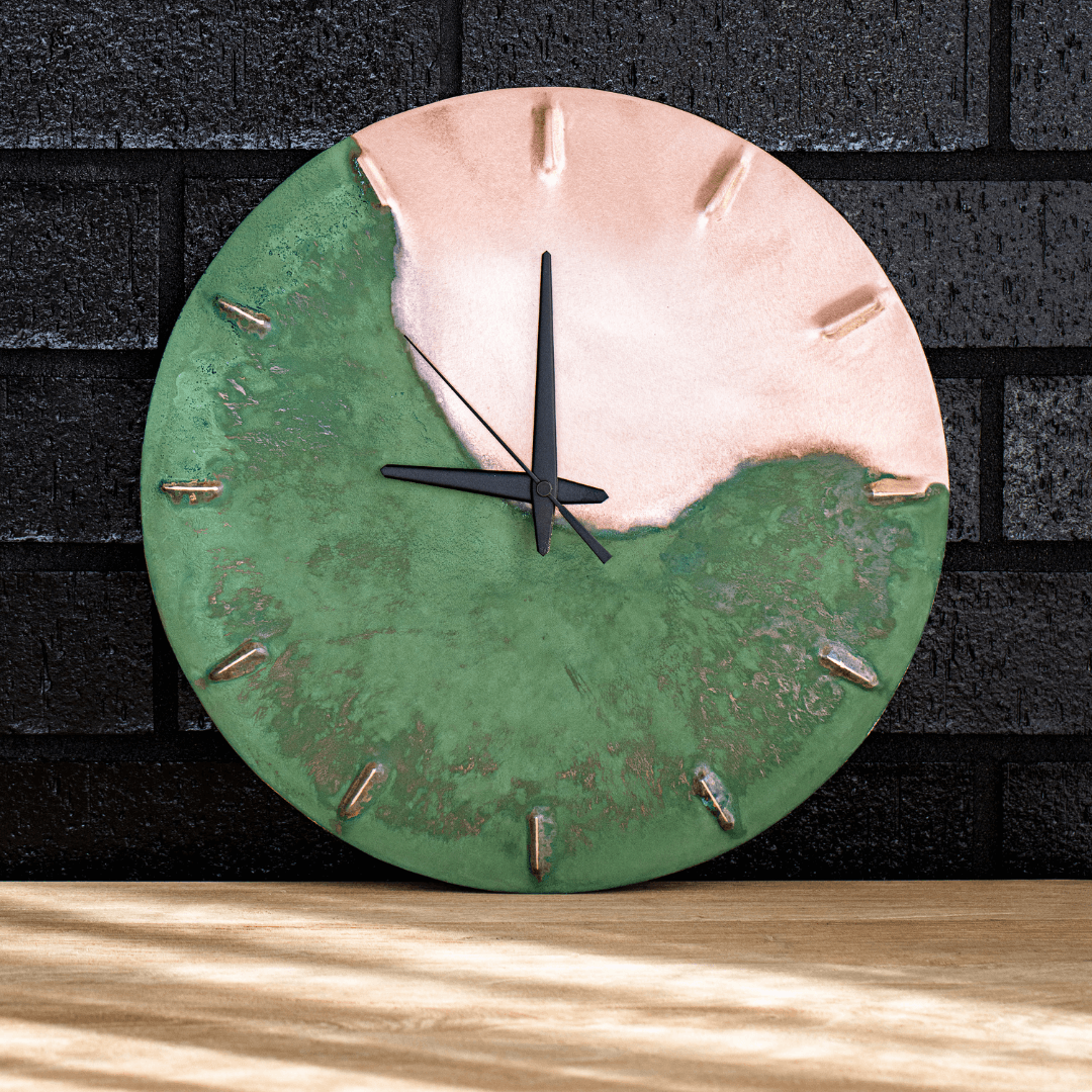Green Patina Copper Half Time Wall Clock Empire Copper Landscape Websize
