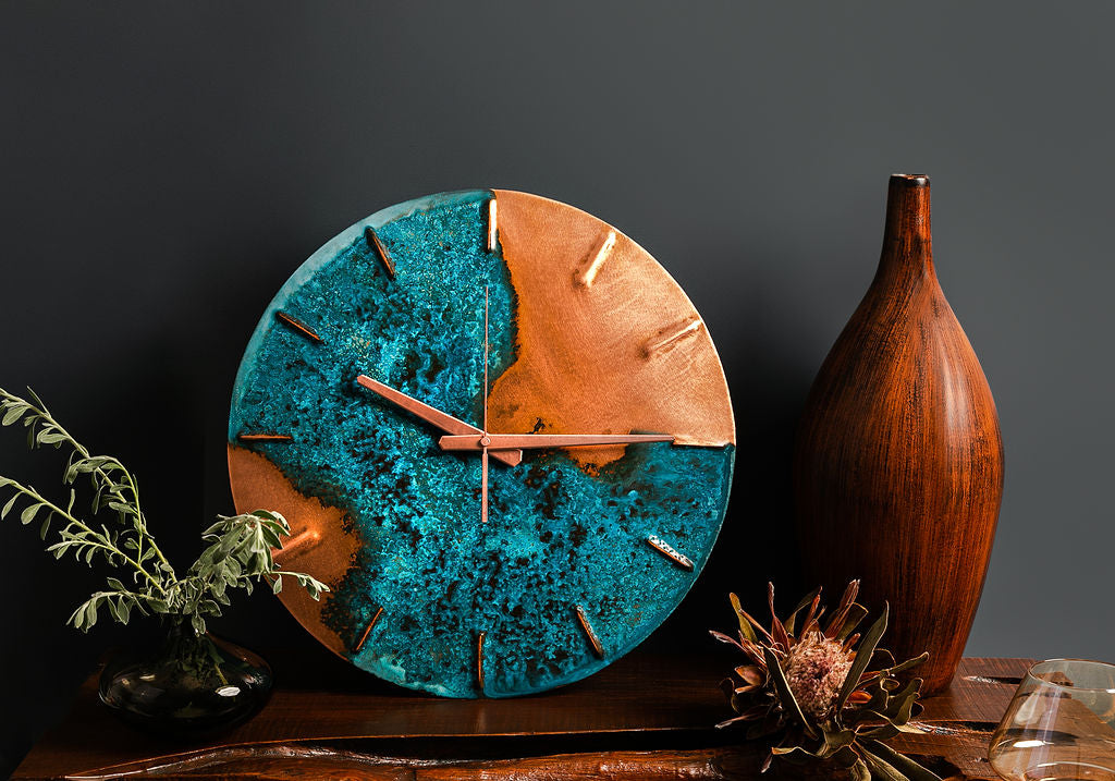 A Blue Patina Copper "Half Time" Clock made by Empire Copper
